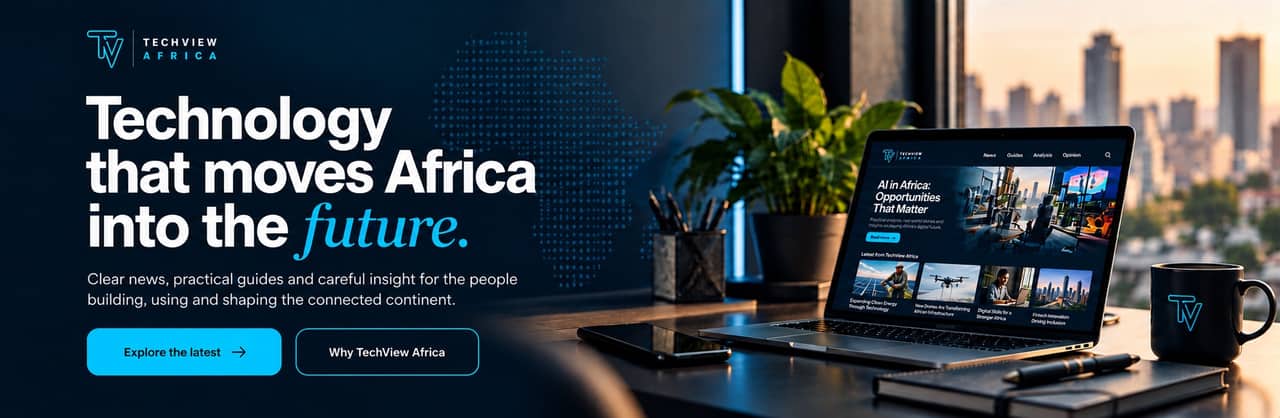 TechView Africa hero design showcasing technology that moves Africa into the future